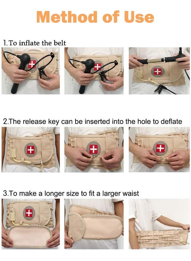 YIM-VIBEHAUS Decompression Back Belt for Lower Back Pain Relief  Inflatable Lumbar Belt with Extension strap Lower Back Support Belt Fits 29-49 Waist (Beige) - Image 5